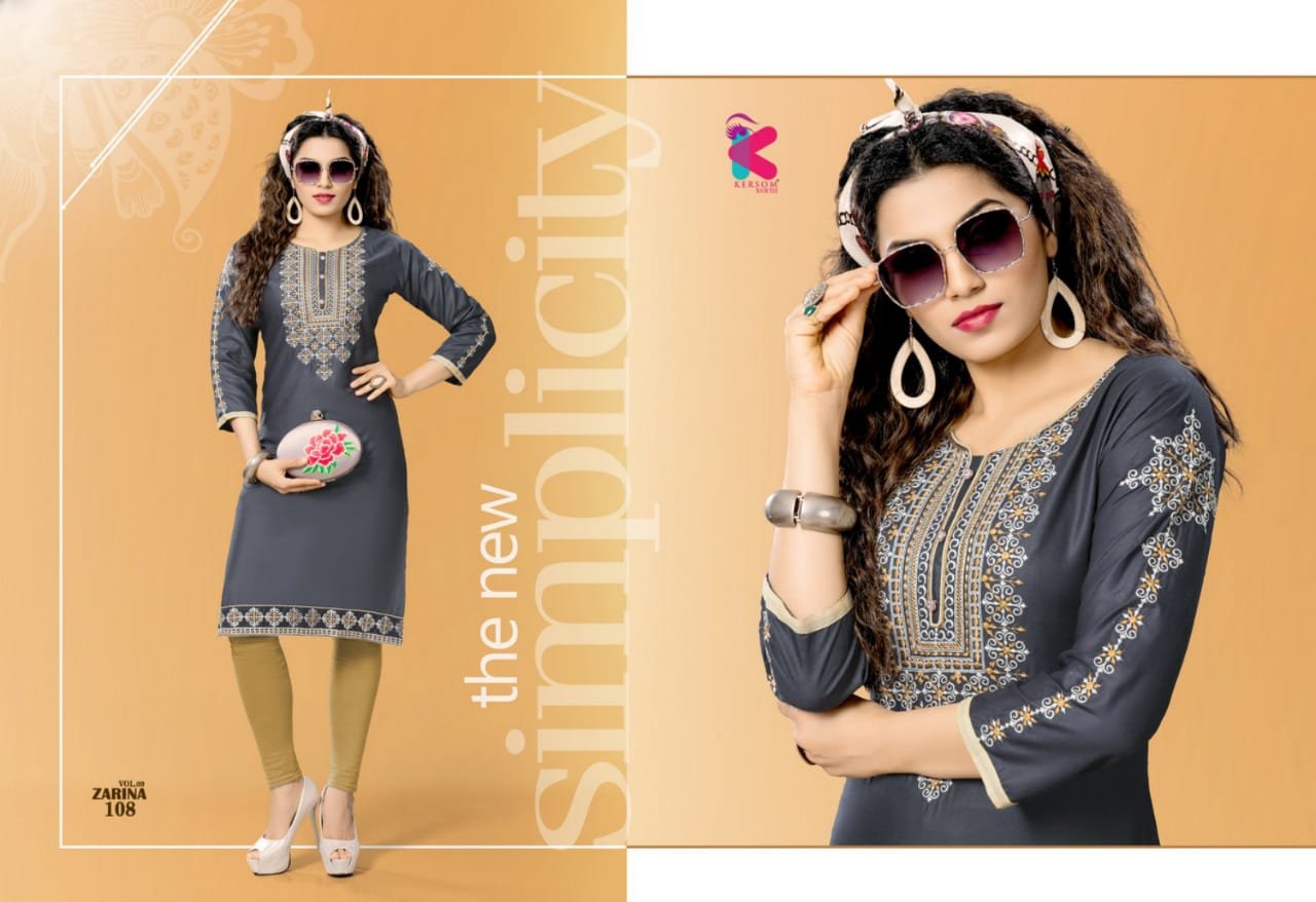 Zarina Vol-9 Embroidered Rayon Kersom Kurtis Zarina Vol-9 Embroidered Rayon Kersom Kurtis